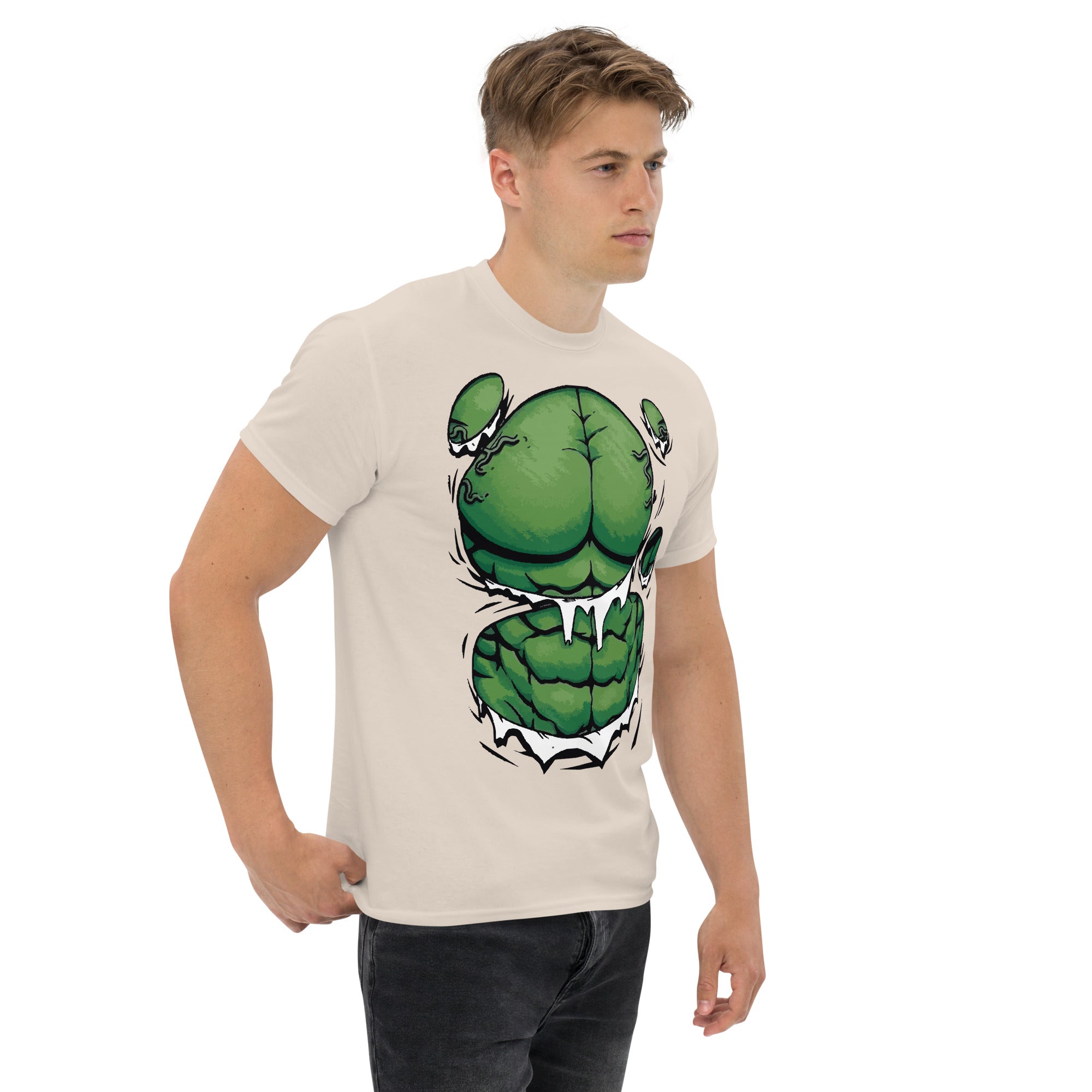 Foto di - T-shirt Stampata Unisex – 100% Cotone – Stile Streetwear e Confortevole – Addominali Hulk-DTG-Biiply