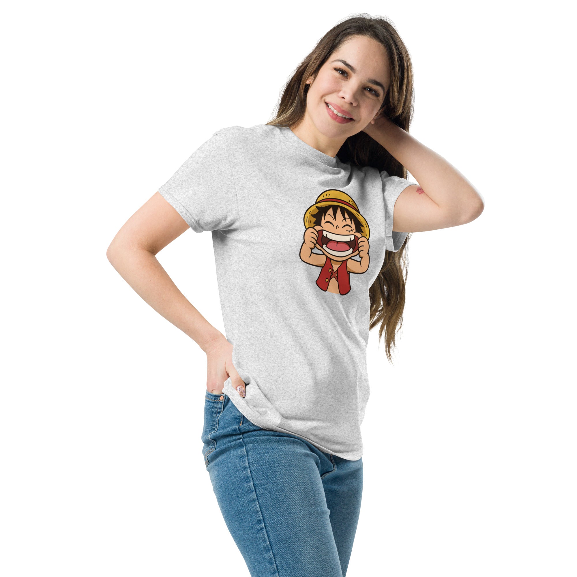 Foto di - T-shirt Stampata Unisex – 100% Cotone – Stile Streetwear e Confortevole – Baby Luffy Smile-DTG-Biiply