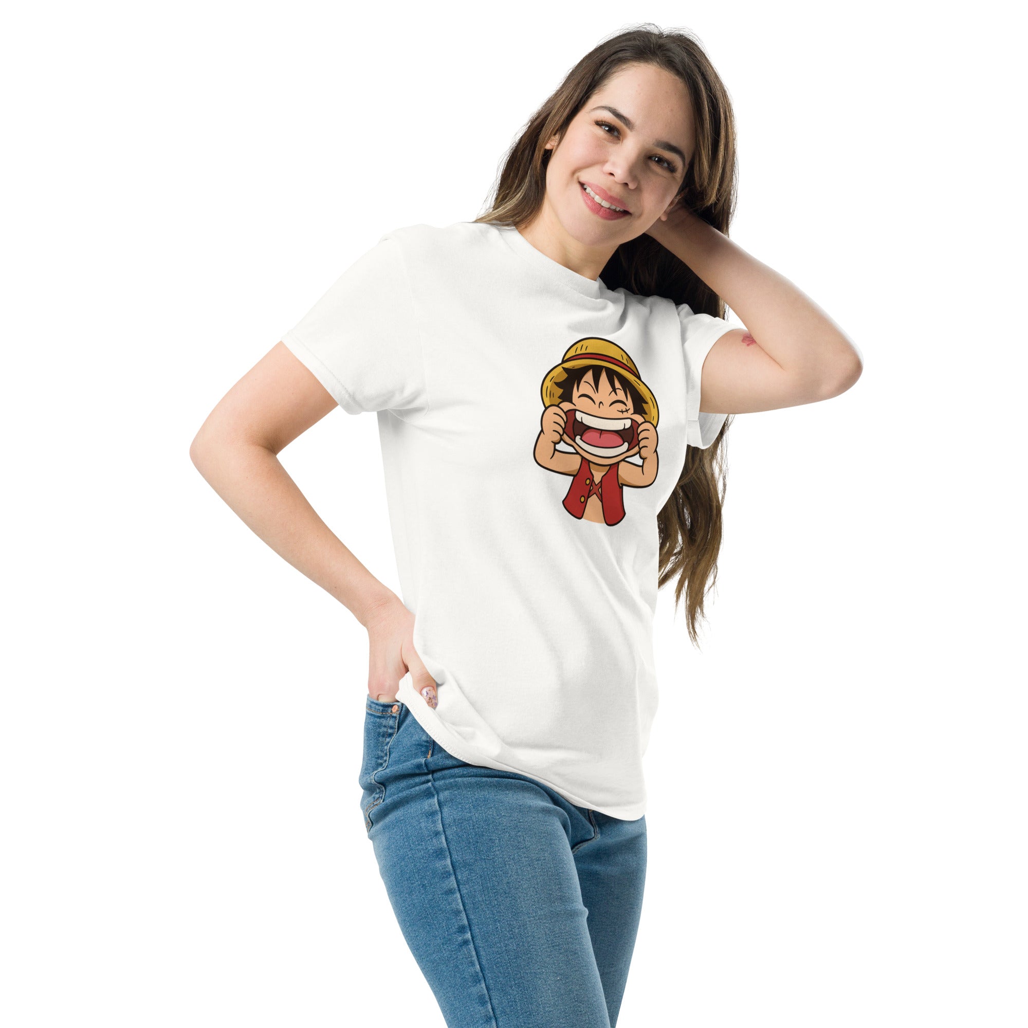 Foto di - T-shirt Stampata Unisex – 100% Cotone – Stile Streetwear e Confortevole – Baby Luffy Smile-DTG-Biiply