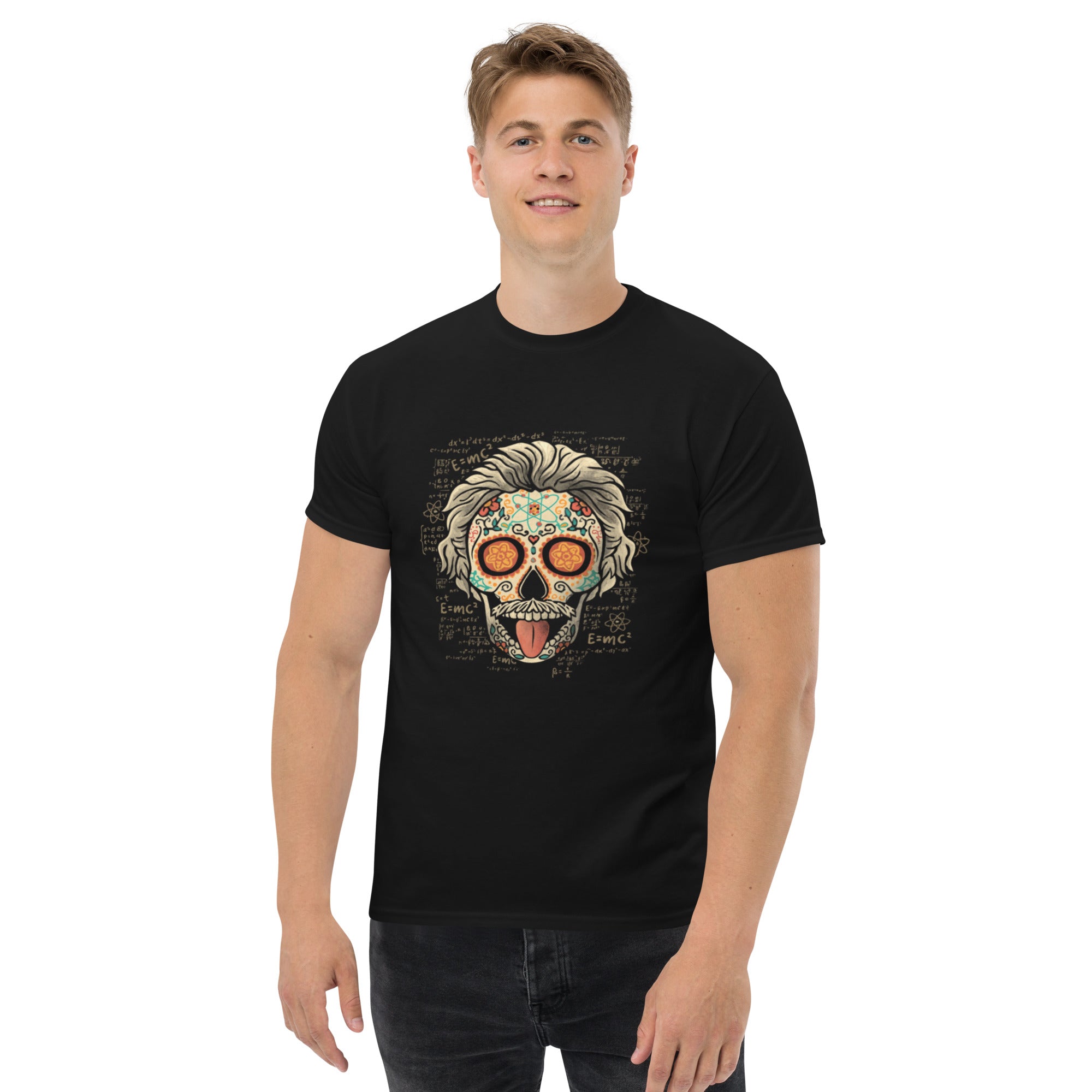 Foto di - T-shirt Stampata Unisex – 100% Cotone – Stile Streetwear e Confortevole – Calavera Einstein-DTG-Biiply