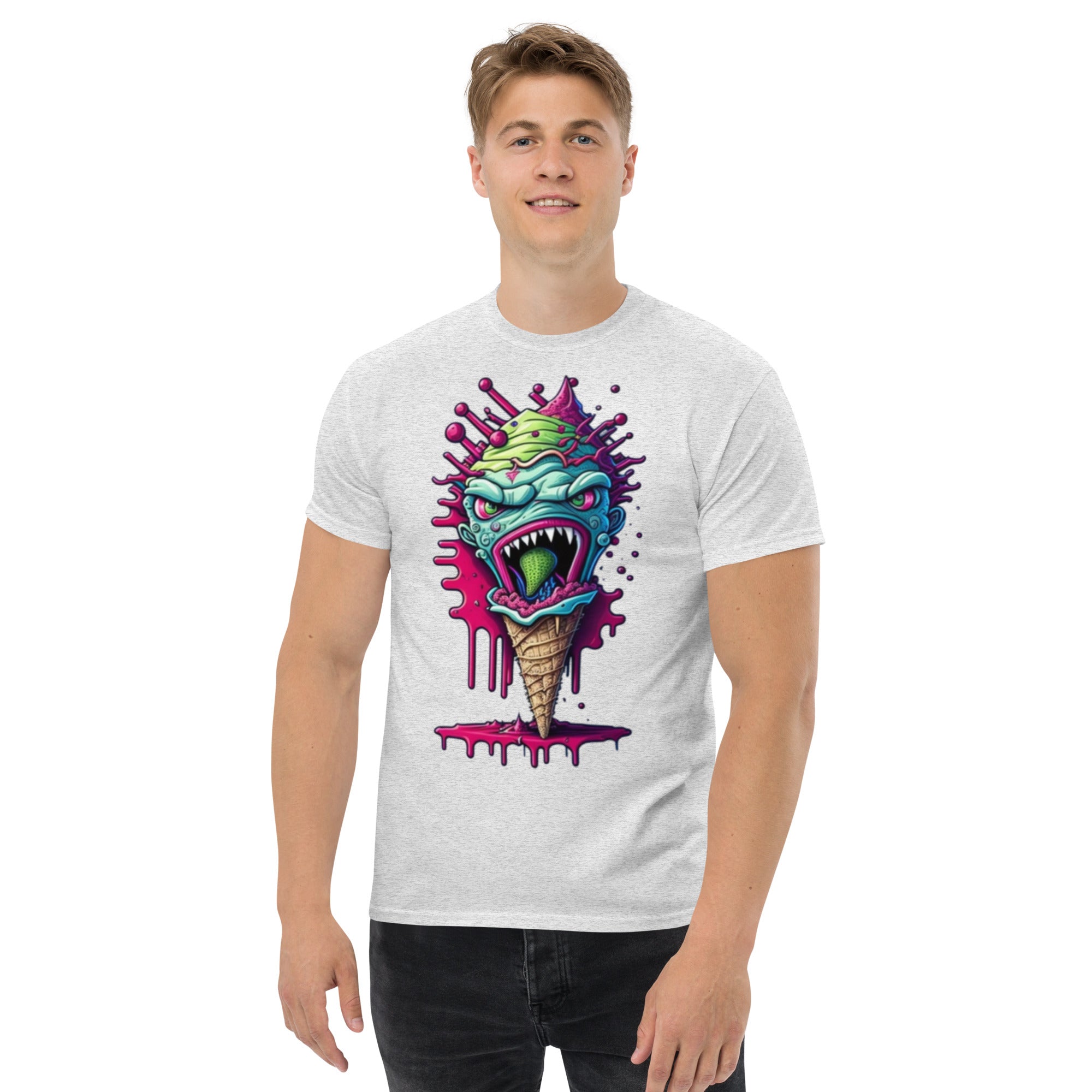 Foto di - T-shirt Stampata Unisex – 100% Cotone – Stile Streetwear e Confortevole – Cono monster Con lingua Verde-DTG-Biiply