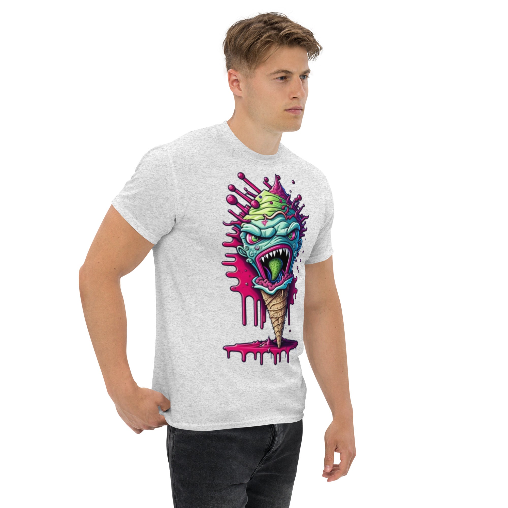 Foto di - T-shirt Stampata Unisex – 100% Cotone – Stile Streetwear e Confortevole – Cono monster Con lingua Verde-DTG-Biiply