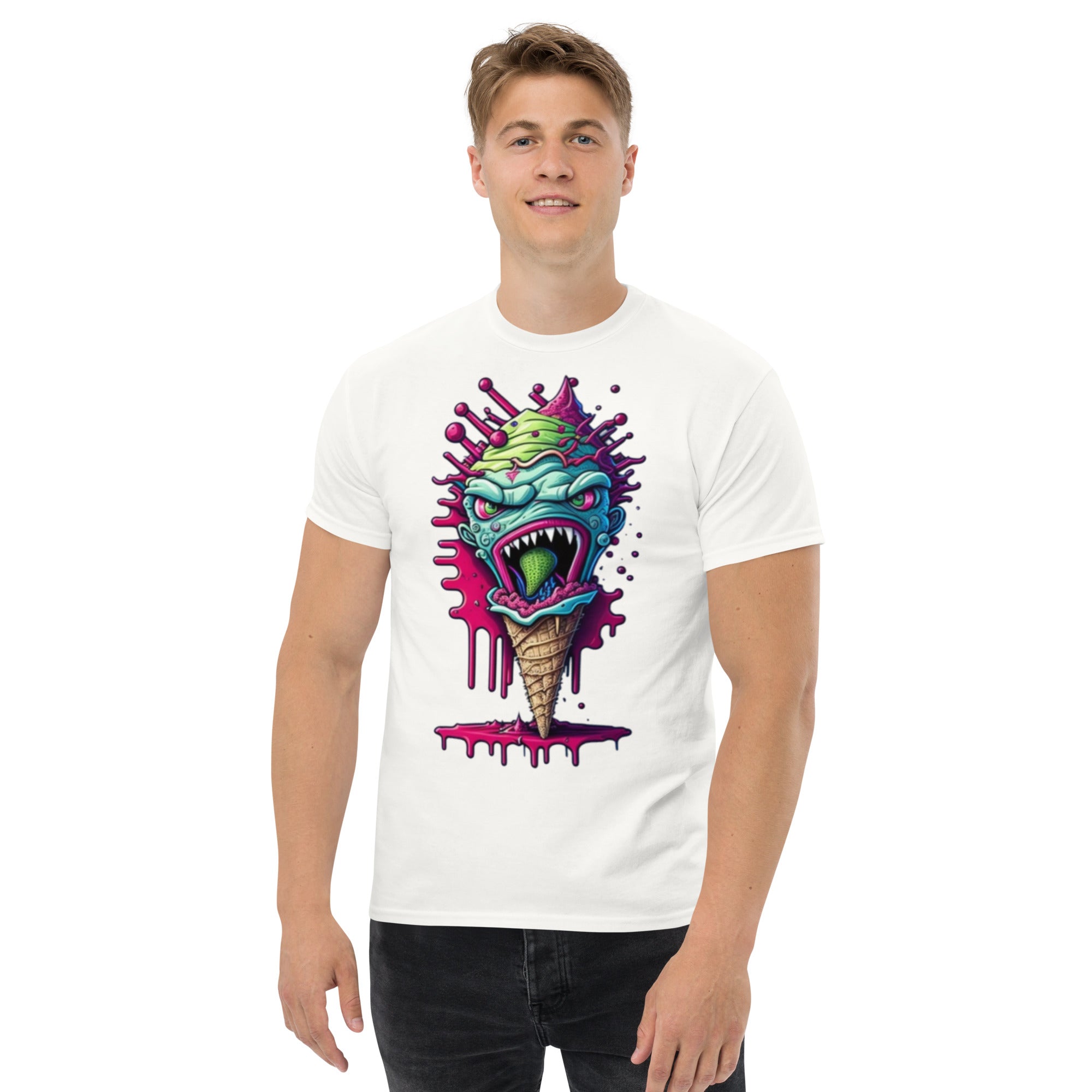 Foto di - T-shirt Stampata Unisex – 100% Cotone – Stile Streetwear e Confortevole – Cono monster Con lingua Verde-DTG-Biiply