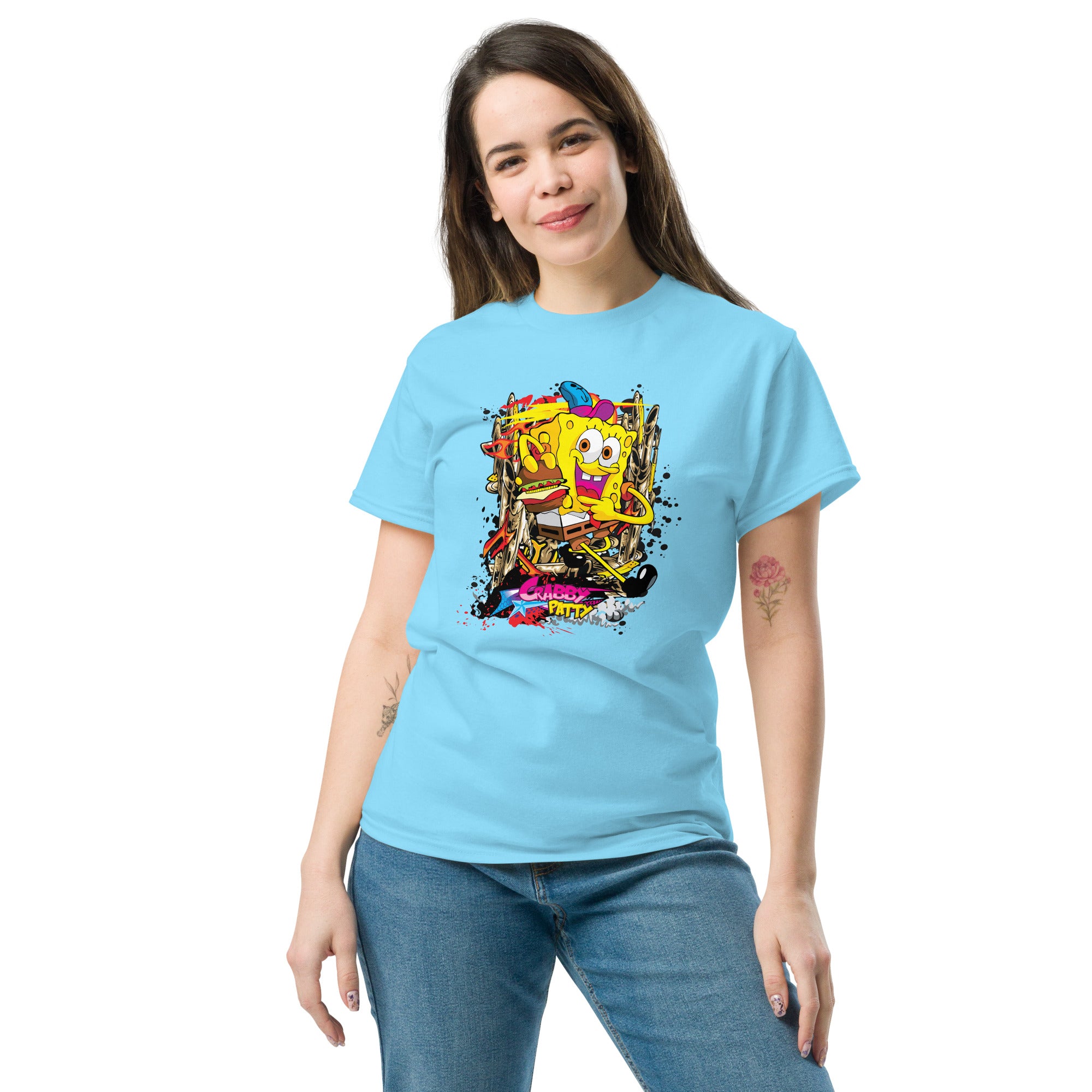 Foto di - T-shirt Stampata Unisex – 100% Cotone – Stile Streetwear e Confortevole – Crabby Patty-DTG-Biiply