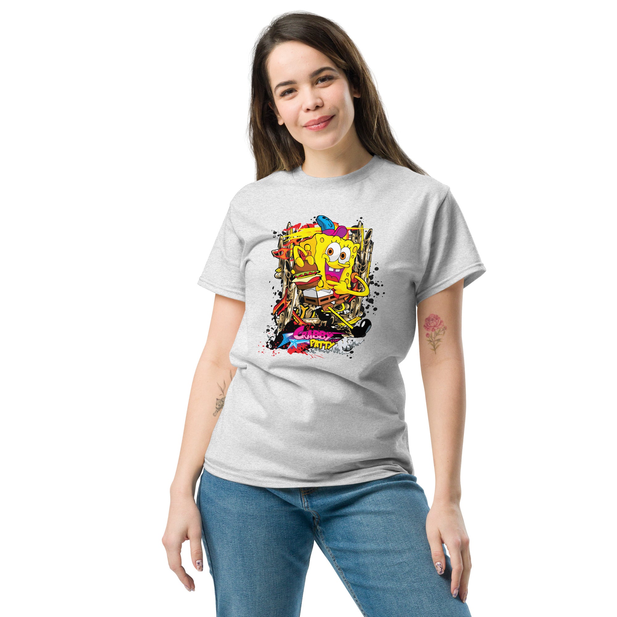 Foto di - T-shirt Stampata Unisex – 100% Cotone – Stile Streetwear e Confortevole – Crabby Patty-DTG-Biiply