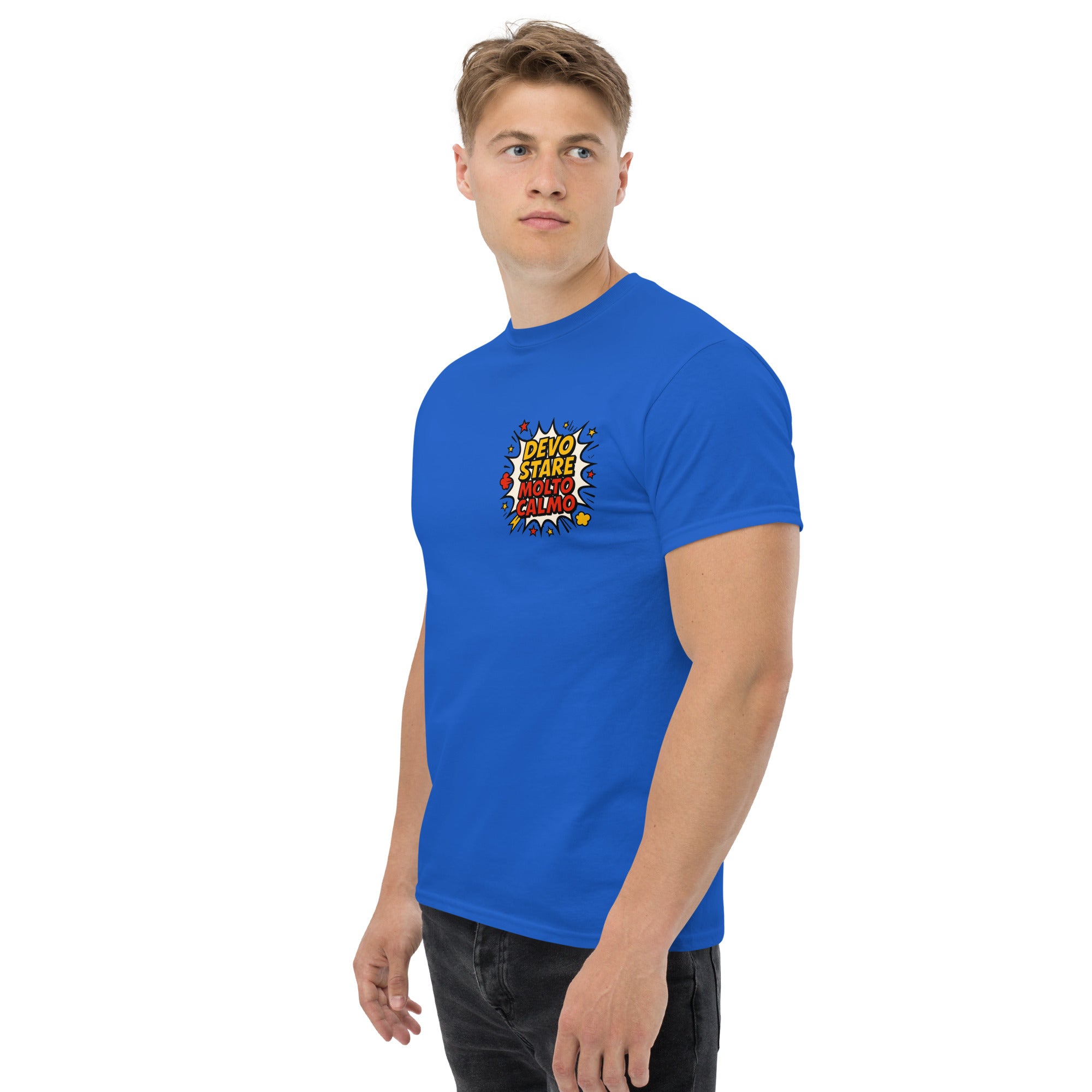 Foto di - T-shirt Stampata Unisex – 100% Cotone – Stile Streetwear e Confortevole – Devo stare molto calmo-DTG-Biiply
