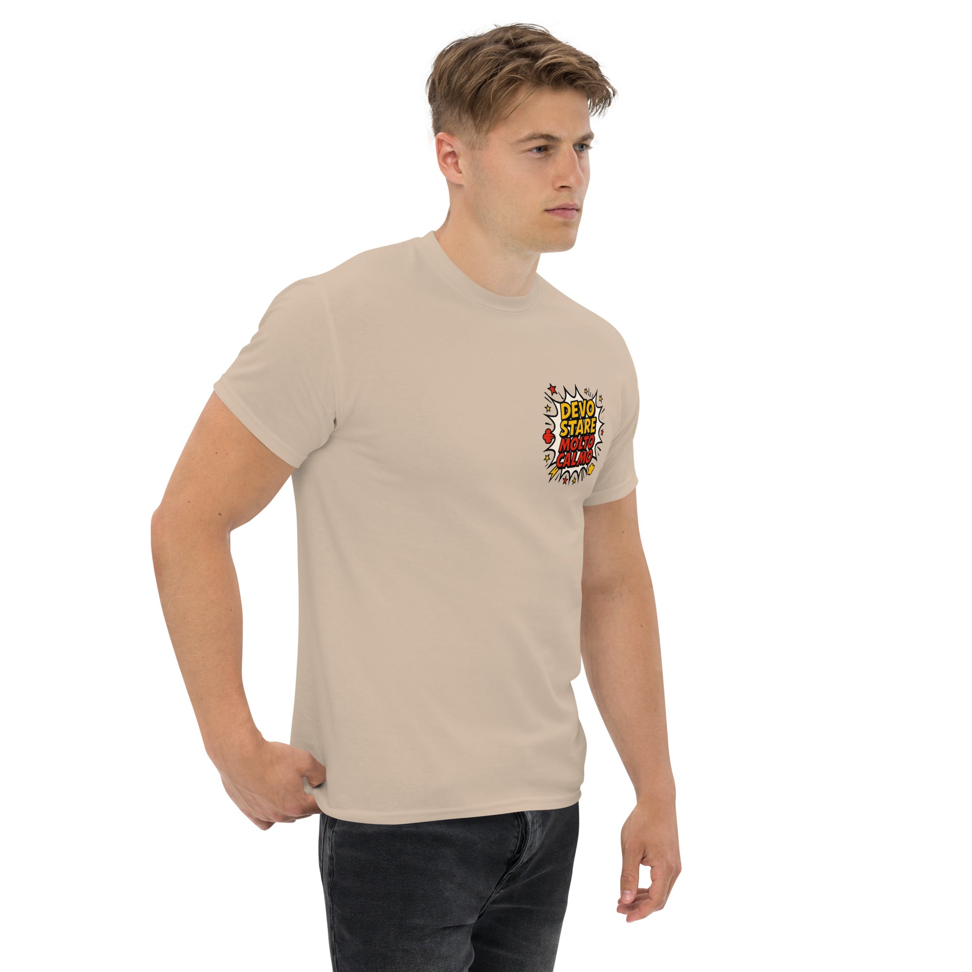 Foto di - T-shirt Stampata Unisex – 100% Cotone – Stile Streetwear e Confortevole – Devo stare molto calmo-DTG-Biiply