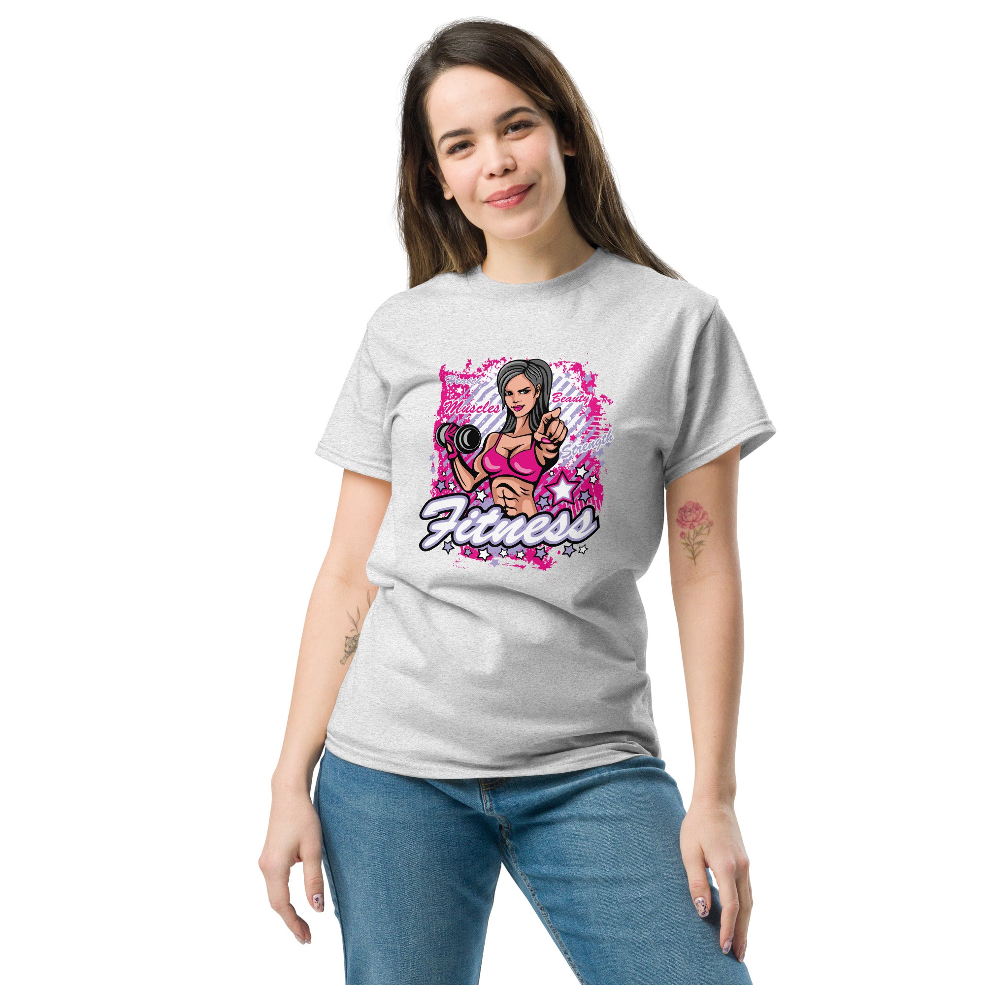 Foto di - T-shirt Stampata Unisex – 100% Cotone – Stile Streetwear e Confortevole – Fitness Girl-DTG-Biiply