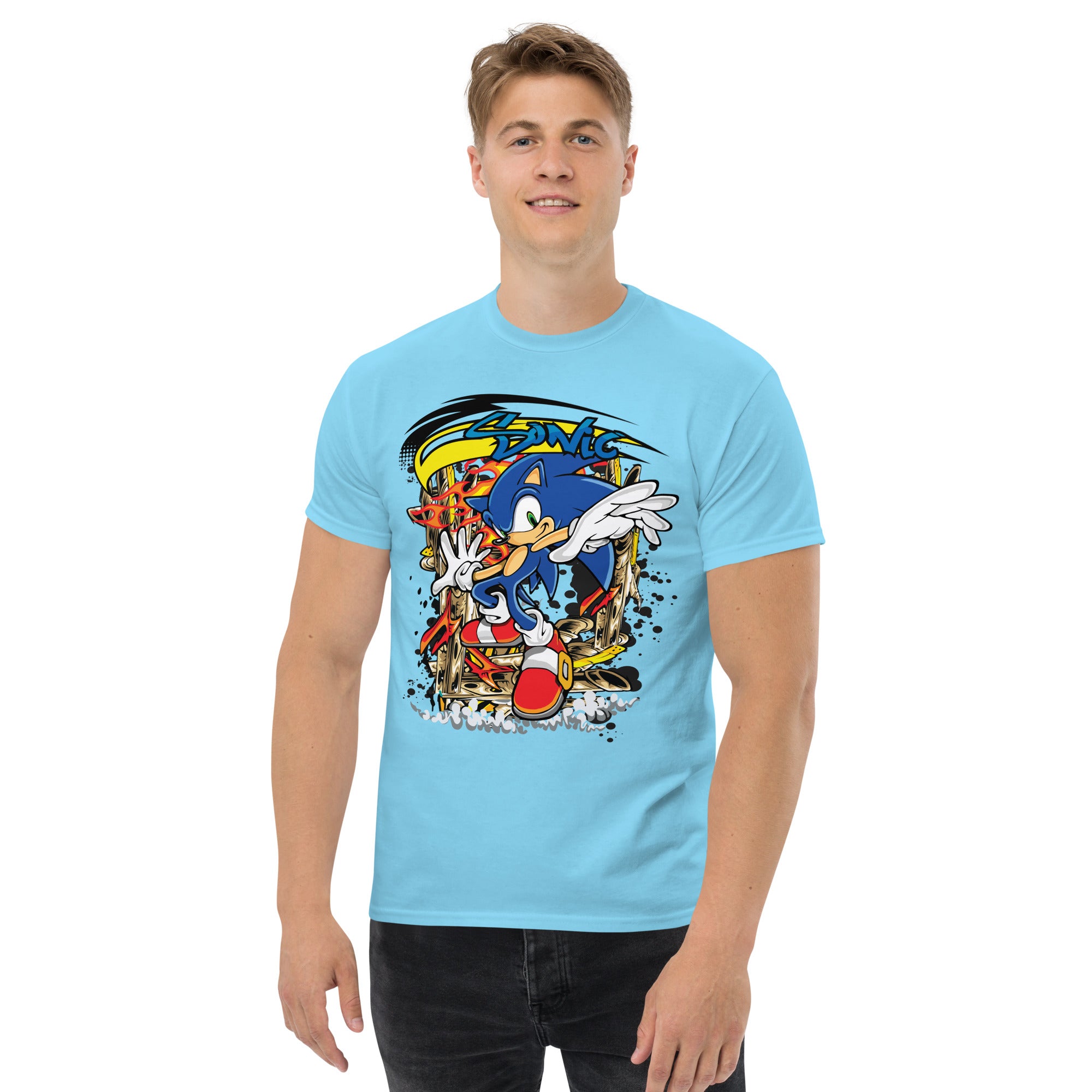 Foto di - T-shirt Stampata Unisex – 100% Cotone – Stile Streetwear e Confortevole – Graffito Sonic-DTG-Biiply