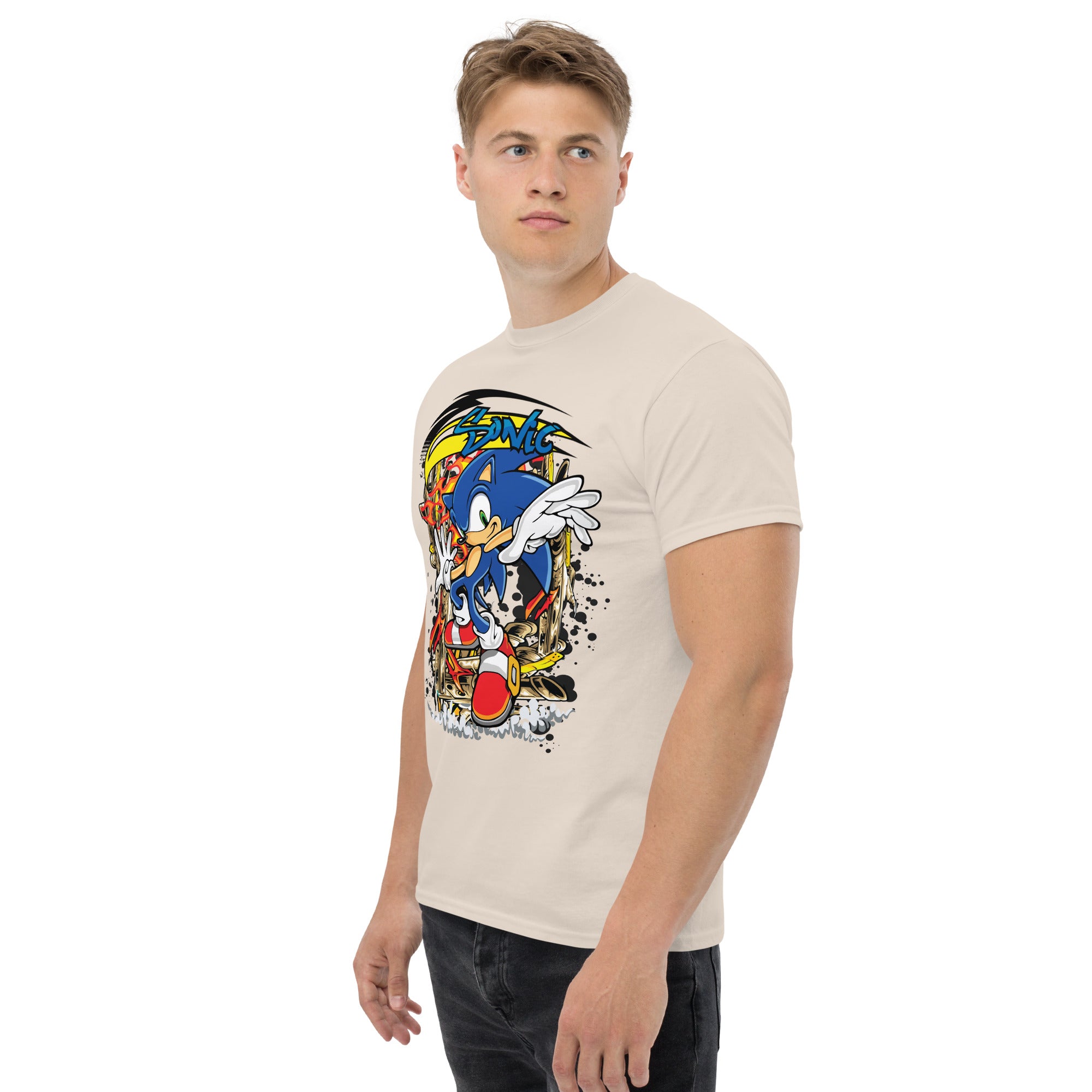 Foto di - T-shirt Stampata Unisex – 100% Cotone – Stile Streetwear e Confortevole – Graffito Sonic-DTG-Biiply