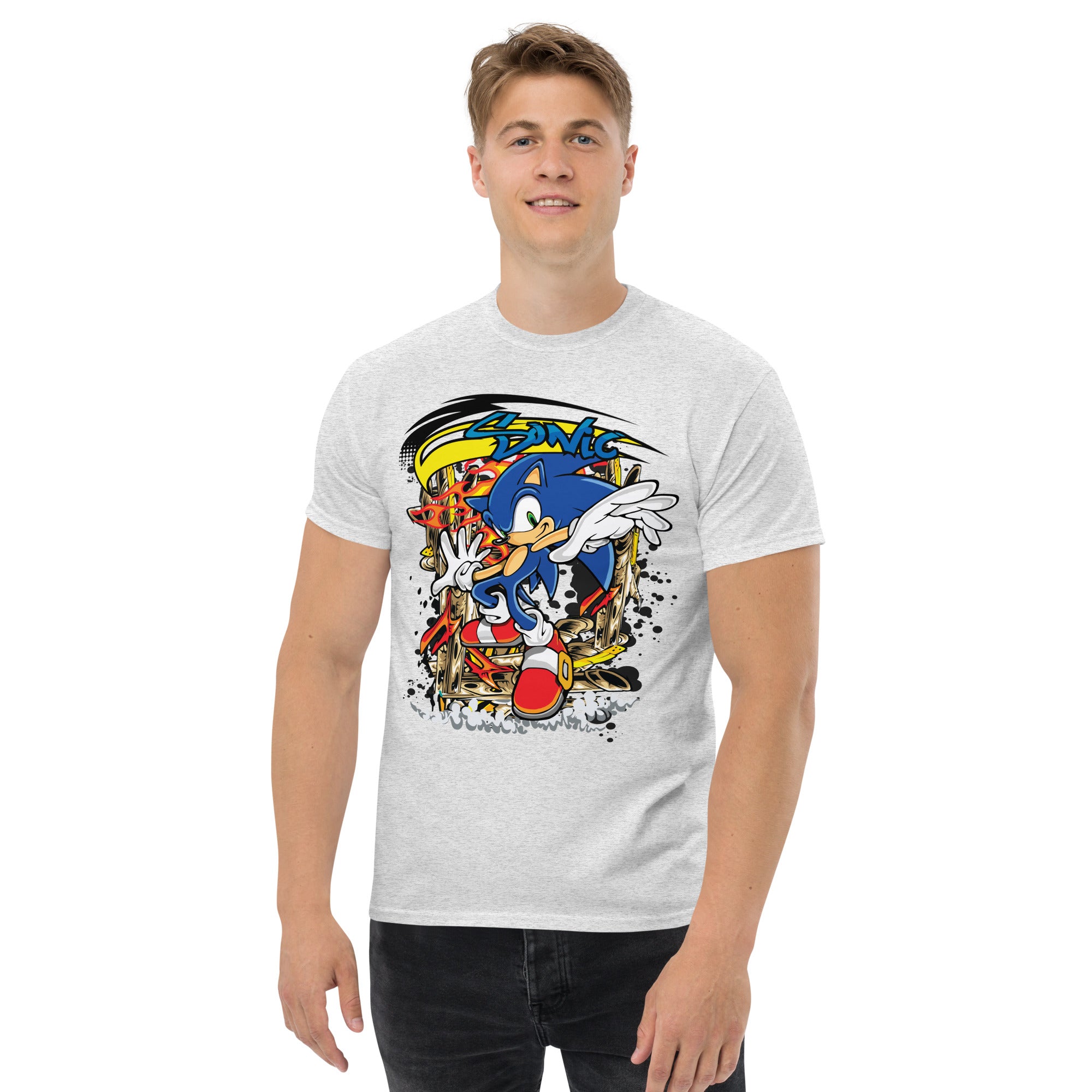 Foto di - T-shirt Stampata Unisex – 100% Cotone – Stile Streetwear e Confortevole – Graffito Sonic-DTG-Biiply