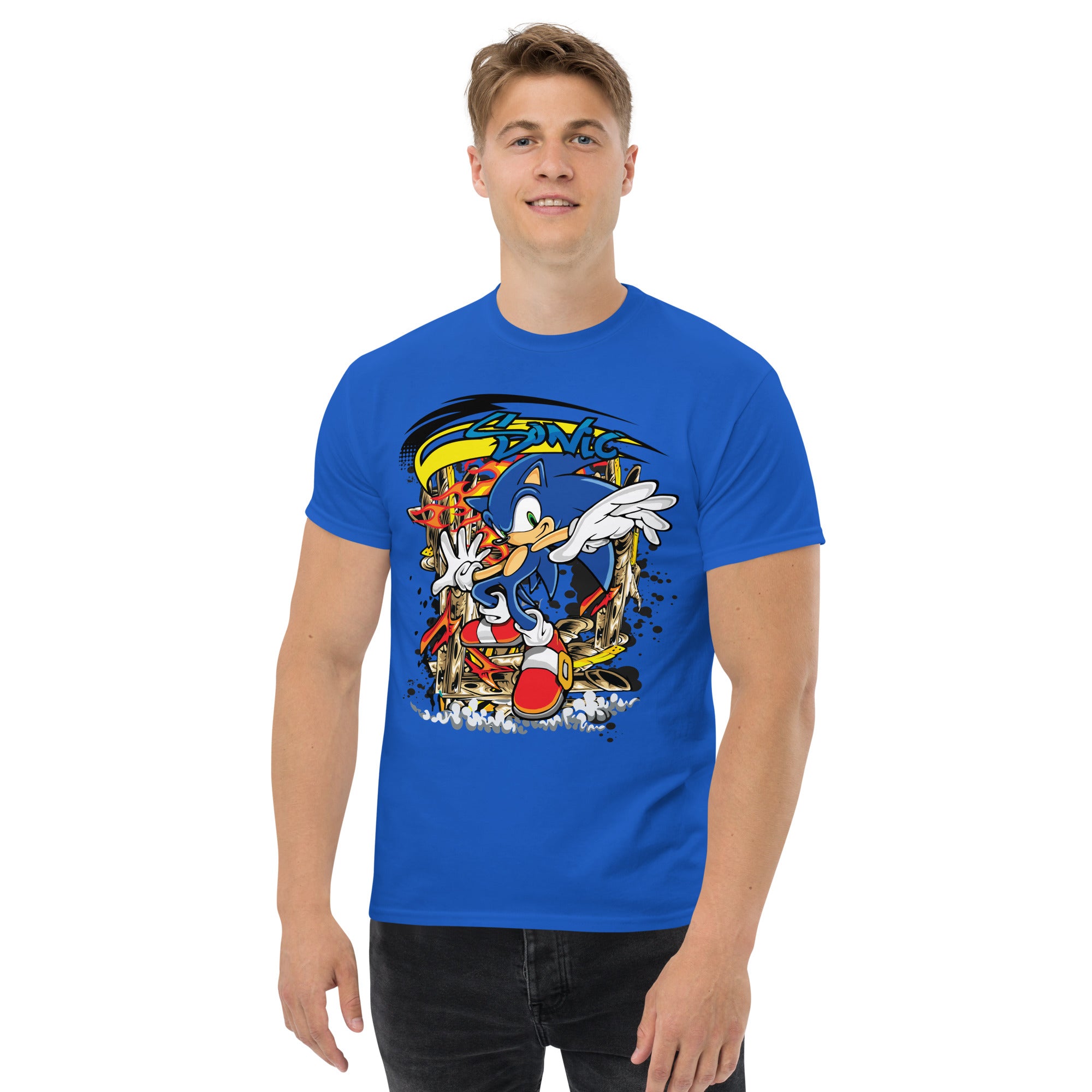Foto di - T-shirt Stampata Unisex – 100% Cotone – Stile Streetwear e Confortevole – Graffito Sonic-DTG-Biiply