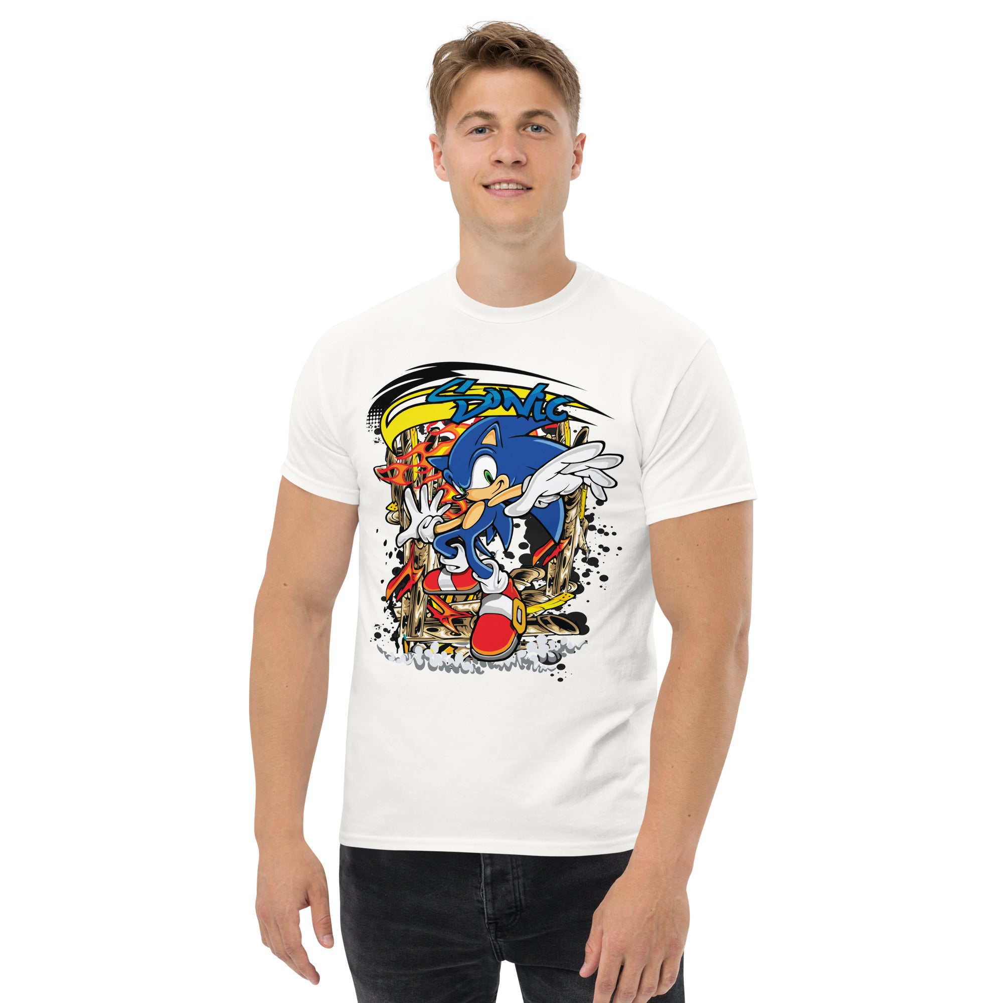 Foto di - T-shirt Stampata Unisex – 100% Cotone – Stile Streetwear e Confortevole – Graffito Sonic-DTG-Biiply