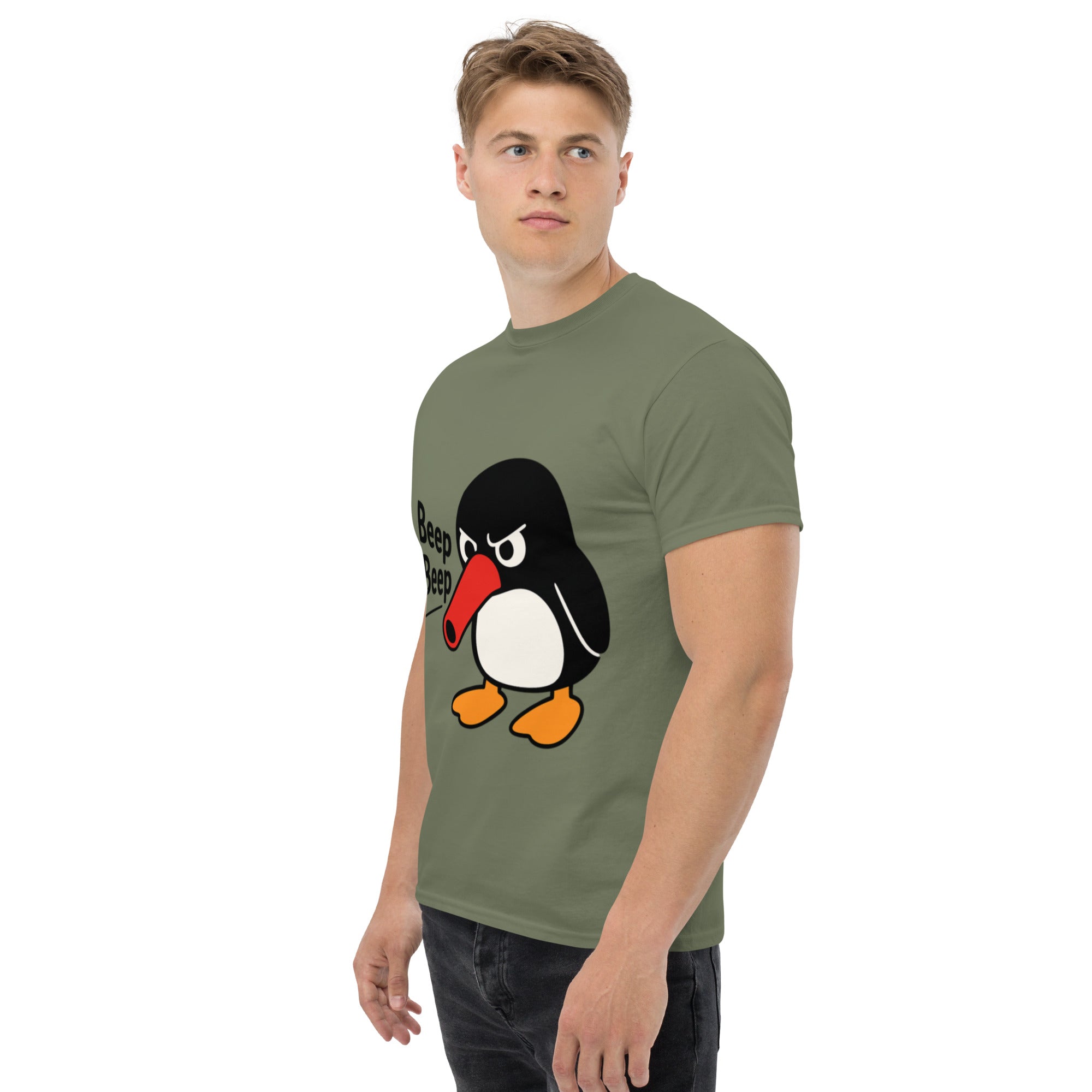 Foto di - T-shirt Stampata Unisex – 100% Cotone – Stile Streetwear e Confortevole – Pinguino Arrabbiato Beep Beep-DTG-Biiply