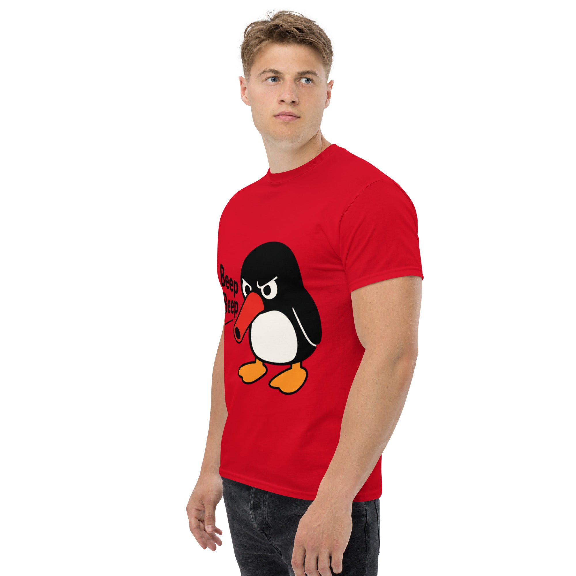 Foto di - T-shirt Stampata Unisex – 100% Cotone – Stile Streetwear e Confortevole – Pinguino Arrabbiato Beep Beep-DTG-Biiply