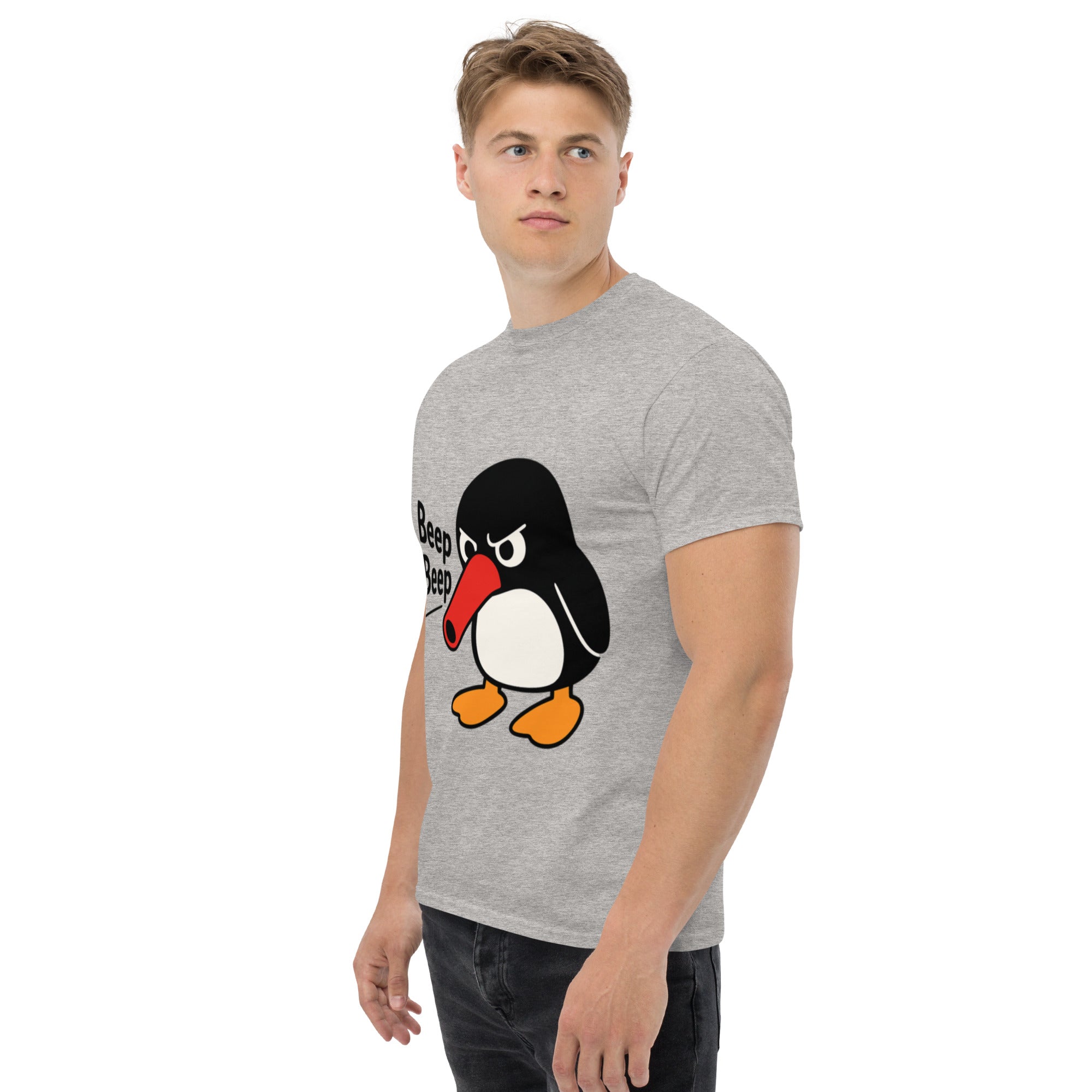 Foto di - T-shirt Stampata Unisex – 100% Cotone – Stile Streetwear e Confortevole – Pinguino Arrabbiato Beep Beep-DTG-Biiply