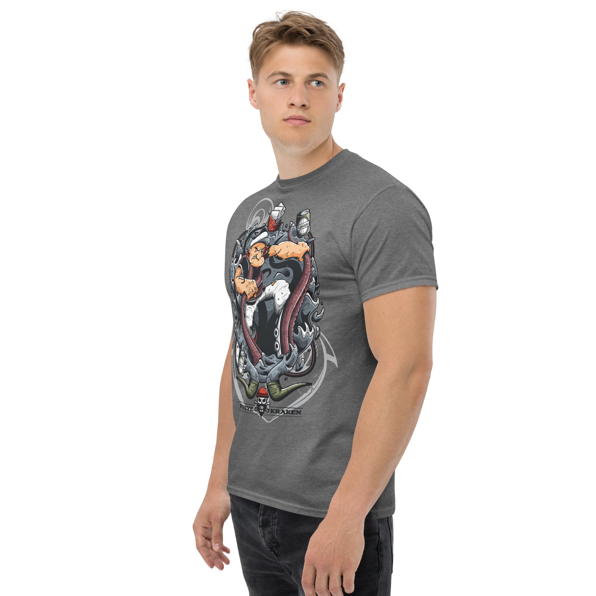 Foto di - T-shirt Stampata Unisex – 100% Cotone – Stile Streetwear e Confortevole – Popeye Vs Kraken-DTG-Biiply