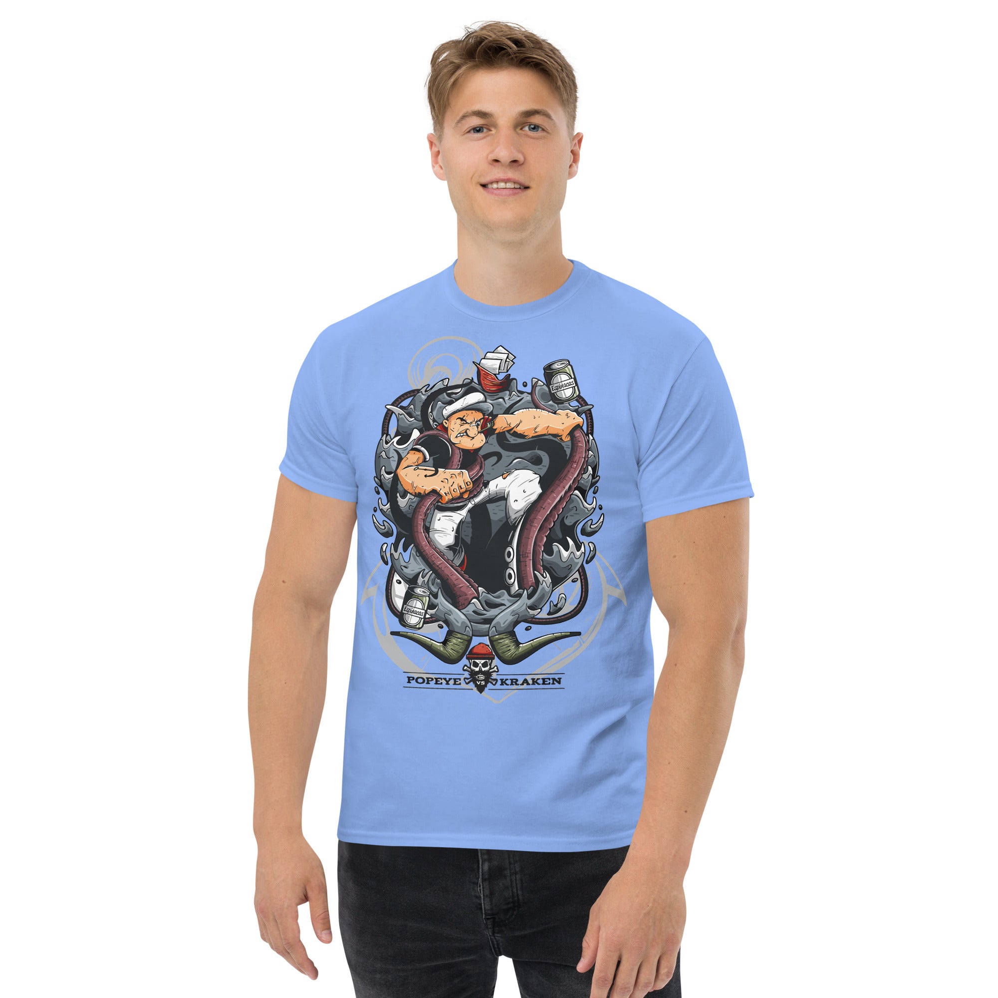 Foto di - T-shirt Stampata Unisex – 100% Cotone – Stile Streetwear e Confortevole – Popeye Vs Kraken-DTG-Biiply