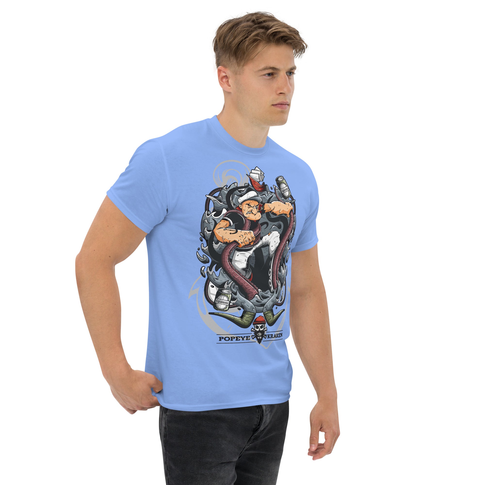 Foto di - T-shirt Stampata Unisex – 100% Cotone – Stile Streetwear e Confortevole – Popeye Vs Kraken-DTG-Biiply