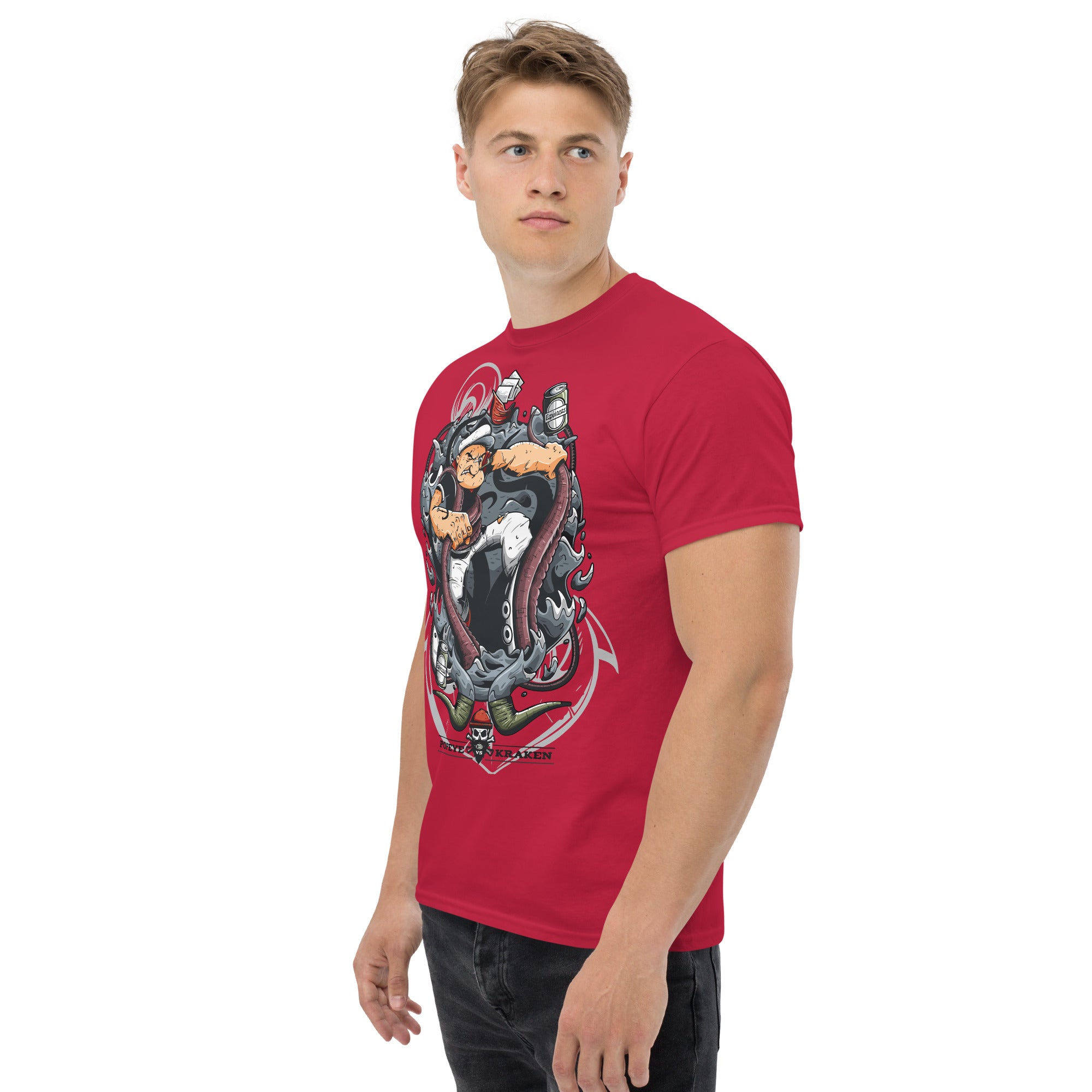Foto di - T-shirt Stampata Unisex – 100% Cotone – Stile Streetwear e Confortevole – Popeye Vs Kraken-DTG-Biiply