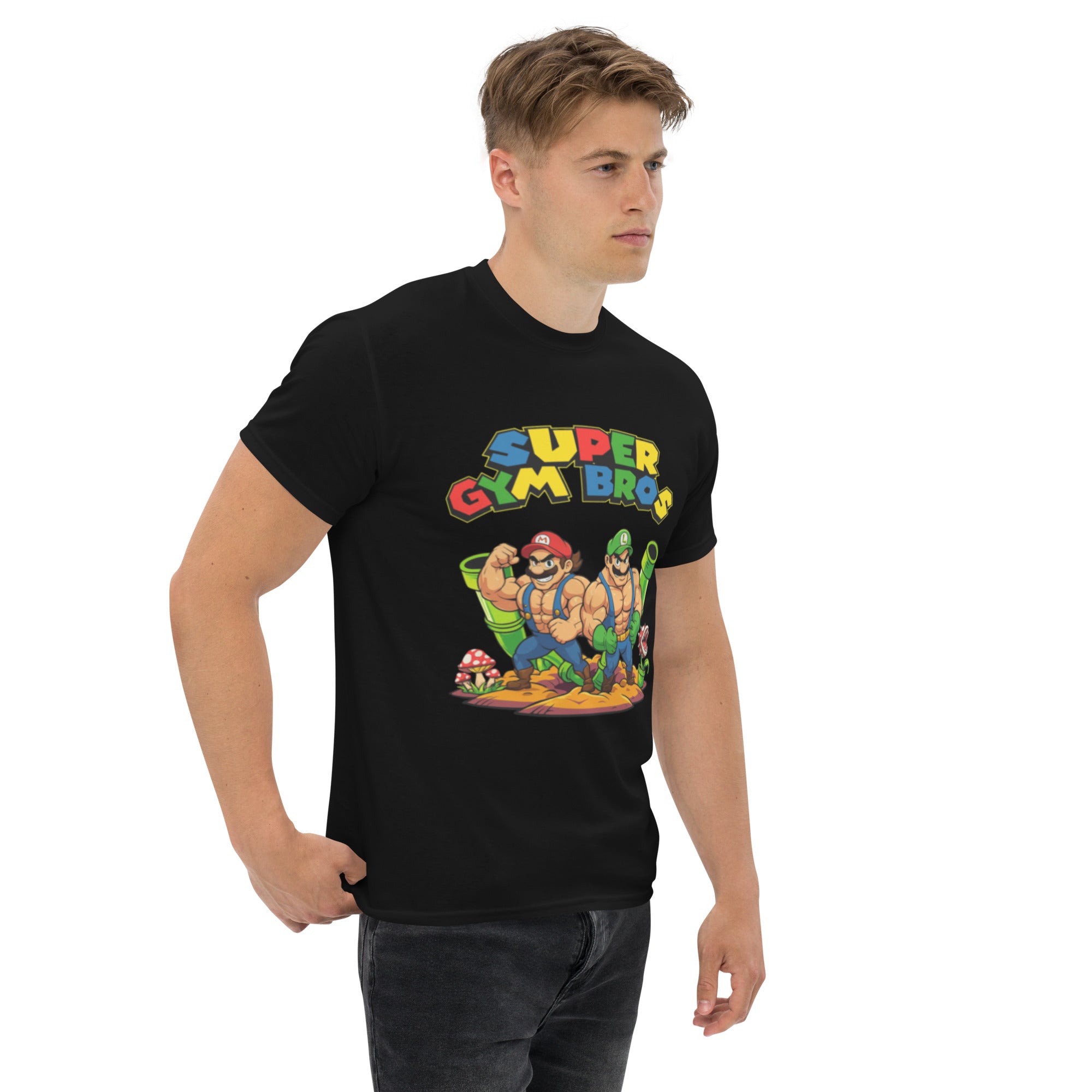 Foto di - T-shirt Stampata Unisex – 100% Cotone – Stile Streetwear e Confortevole – Super Gym Bros-DTG-Biiply