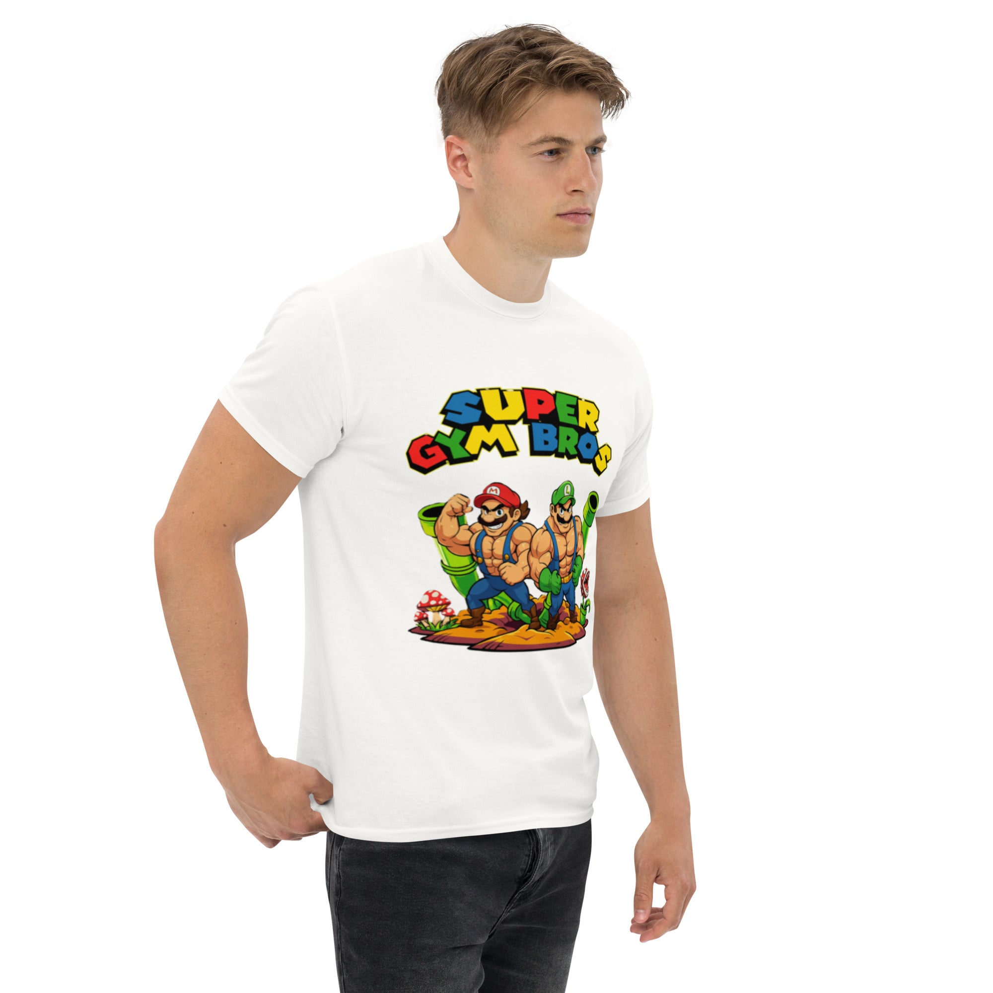 Foto di - T-shirt Stampata Unisex – 100% Cotone – Stile Streetwear e Confortevole – Super Gym Bros-DTG-Biiply