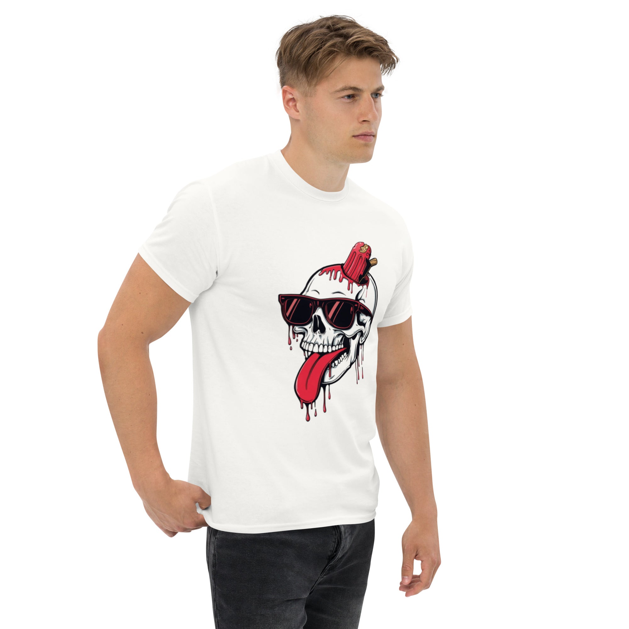 Foto di - T-shirt Stampata Unisex – 100% Cotone – Stile Streetwear e Confortevole – Teschio Ice cream-DTG-Biiply