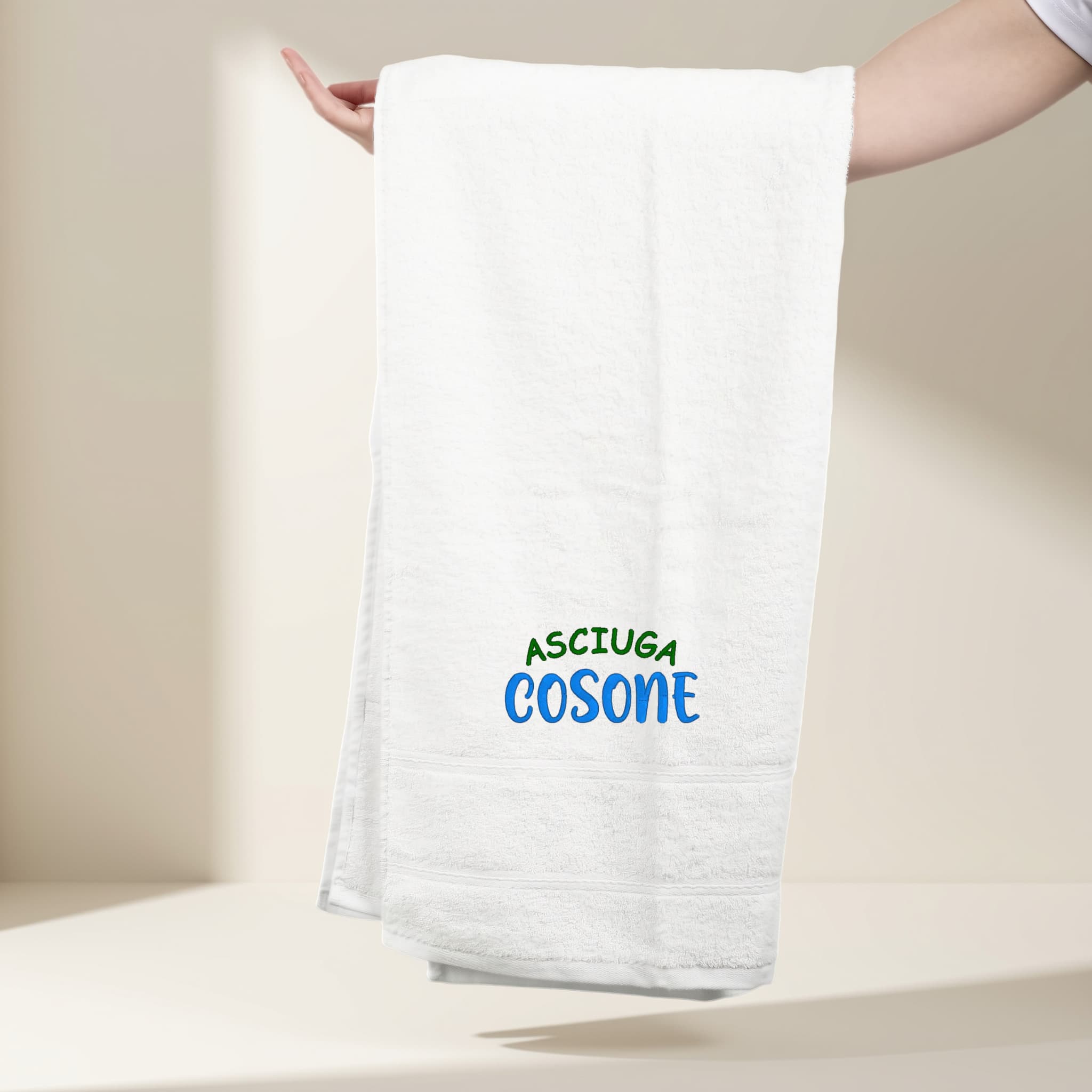 Asciugamano Ricamato in Cotone 150×70 cm – Morbido e Assorbente – 360 gr/m² – Design Cosone