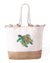 Durable Cotton Beach Bag 280 gsm – Reinforced Long Handles 50 cm – Embroidered Sea Turtle Design