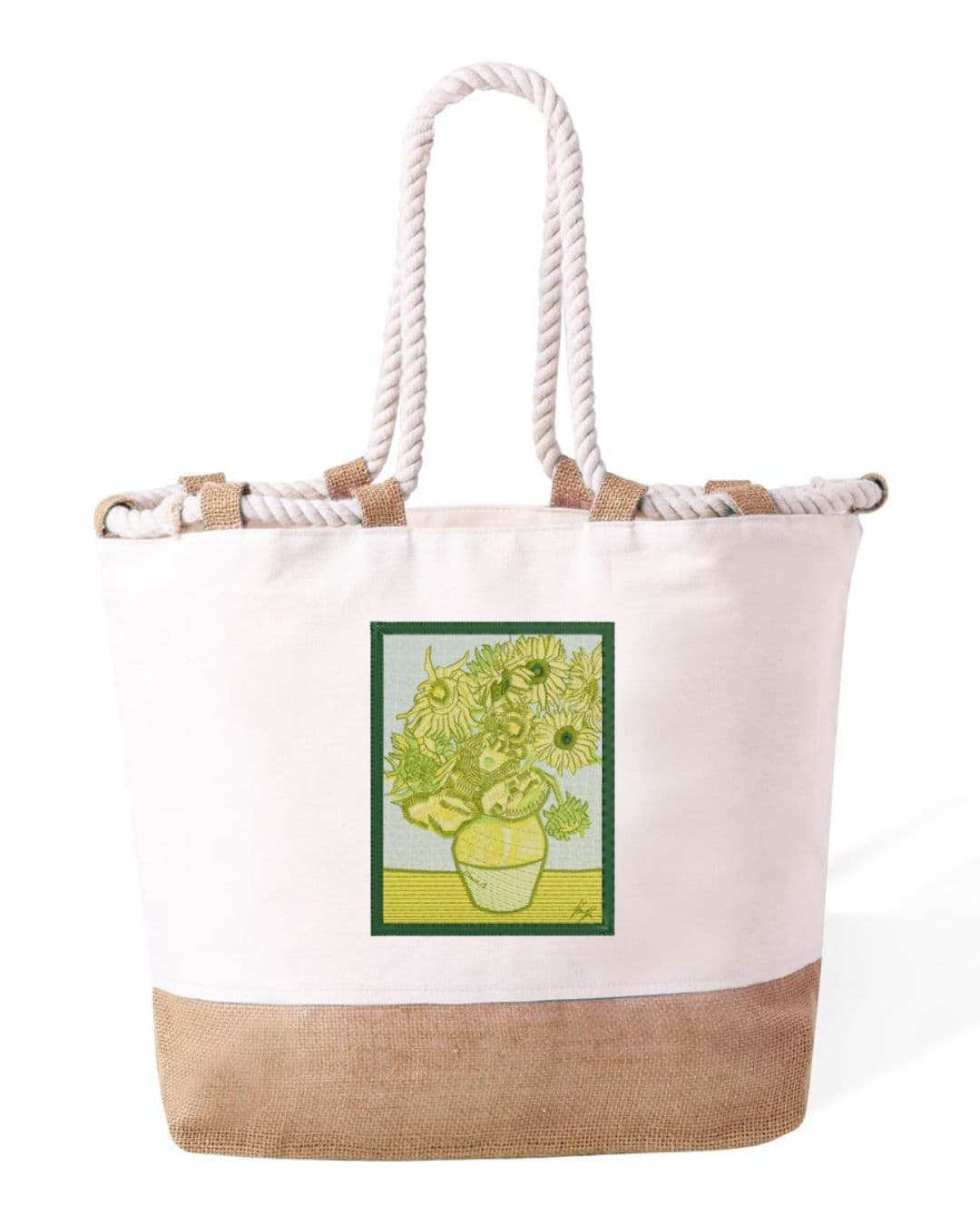 Borsa Mare in Cotone Resistente 280 g/m² – Manici Lunghi Rinforzati 50 cm – Design Ricamato Girasoli