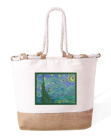 Borsa Mare in Cotone Resistente 280 g/m² – Manici Lunghi Rinforzati 50 cm – Design Ricamato Notte Stellata