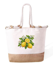 Bolso playero de algodón resistente de 280 g/m² – Asas largas reforzadas de 50 cm – Diseño bordado de limones