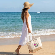 Bolso de playa de algodón resistente 280 g/m² – Asas largas reforzadas 50 cm – Diseño bordado Caracol Gary