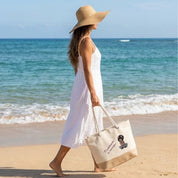 Bolso de playa de algodón resistente de 280 g/m² – Asas largas reforzadas de 50 cm – Diseño bordado "Mentalmente de vacaciones"