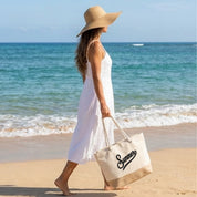 Borsa Mare in Cotone Resistente 280 g/m² 50×34×17,5 cm – Manici Lunghi Rinforzati 50 cm – Design Ricamato Scritta Summer