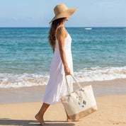 Bolso de Playa de Algodón Resistente 280 g/m² – Asas Largas Reforzadas de 50 cm – Diseño Bordado Homer Geometry