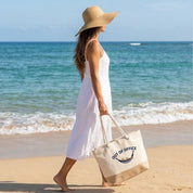 Borsa Mare in Cotone Resistente 280 g/m² 50×34×17,5 cm – Manici Lunghi Rinforzati 50 cm – Design Ricamato Scritta Out Of Office con Amaca