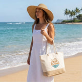 Bolso de Playa de Algodón Resistente 280 g/m² – Asas Largas Reforzadas 50 cm – Diseño Bordado con la frase hello hummer con sol y mar
