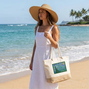 Bolso de Playa de Algodón Resistente de 280 g/m² – Asas Largas Reforzadas de 50 cm – Diseño Bordado Noche Estrellada