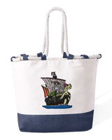 Borsa Mare in Cotone Resistente 280 g/m² – Manici Lunghi Rinforzati 50 cm – Design Ricamato Barca Pirati