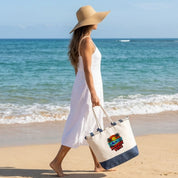 Durable Cotton Beach Bag 280 g/m² – Reinforced Long Handles 50 cm – Embroidered Summer Vibes Design