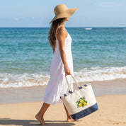 Heavy-Duty Cotton Beach Bag 280 g/m² – Reinforced Long Handles 50 cm – Embroidered Lemon Design
