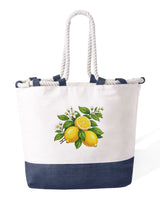 Bolso playero de algodón resistente de 280 g/m² – Asas largas reforzadas de 50 cm – Diseño bordado de limones