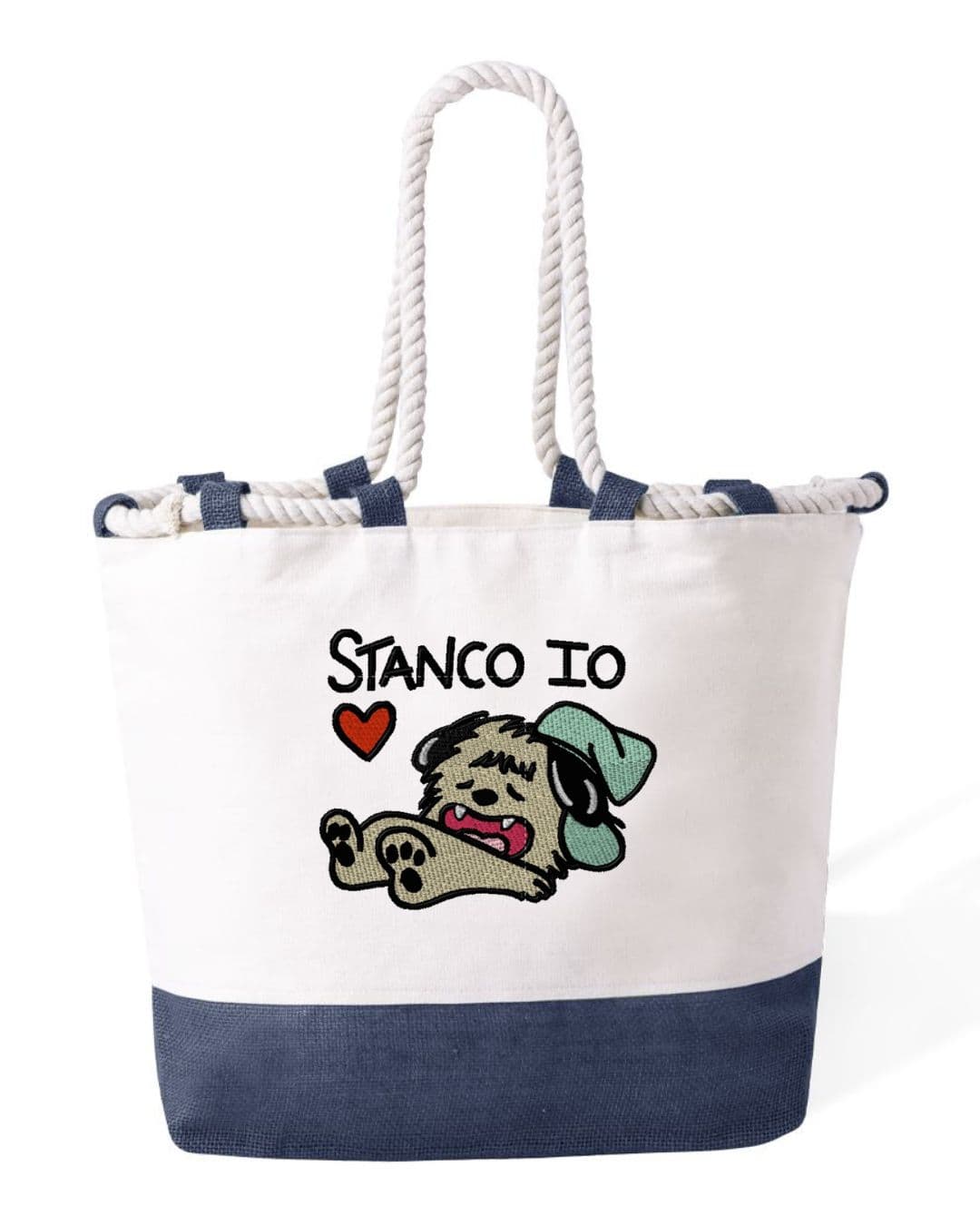 Borsa Mare in Cotone Resistente 280 g/m² – Manici Lunghi Rinforzati 50 cm – Design Ricamato io Stanco