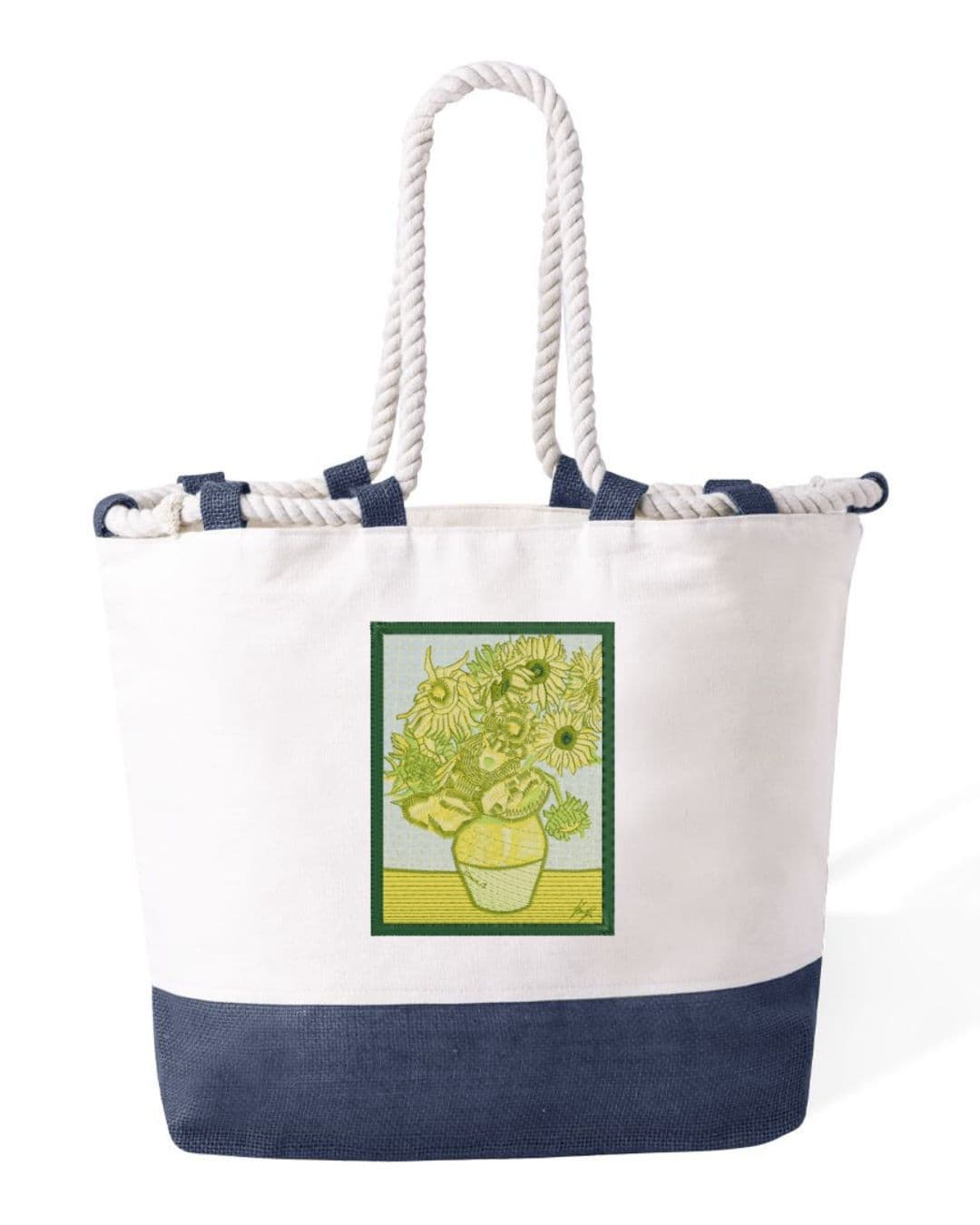 Borsa Mare in Cotone Resistente 280 g/m² – Manici Lunghi Rinforzati 50 cm – Design Ricamato Girasoli