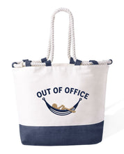 Borsa Mare in Cotone Resistente 280 g/m² 50×34×17,5 cm – Manici Lunghi Rinforzati 50 cm – Design Ricamato Scritta Out Of Office con Amaca