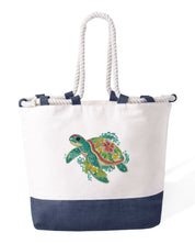 Durable Cotton Beach Bag 280 gsm – Reinforced Long Handles 50 cm – Embroidered Sea Turtle Design