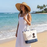 Bolso de playa de algodón resistente de 280 g/m² – Asas largas reforzadas de 50 cm – Diseño bordado "Mentalmente de vacaciones"
