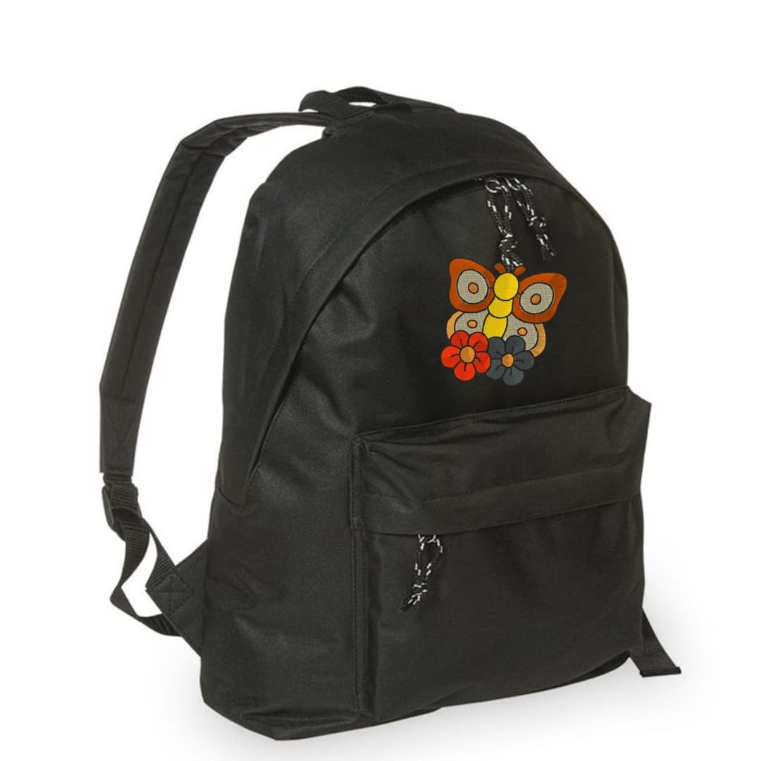 Zaino Bambino in Poliestere 600D 28x38x12 cm – Schienale Imbottito e Spallacci Regolabili - Design Ricamato Farfalla con Fiori