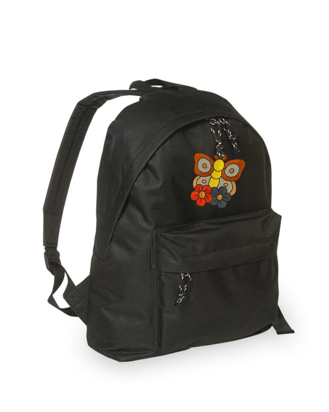 Mochila Infantil de Poliéster 600D 28x38x12 cm – Espalda Acolchada y Correas Ajustables – Diseño Bordado Mariposa con Flores